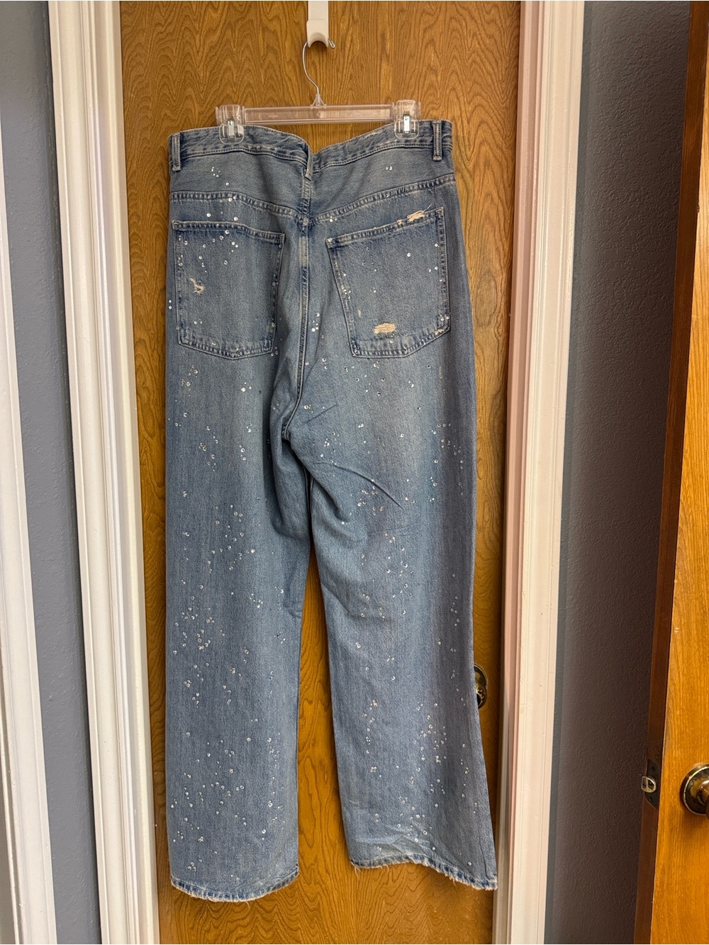 Zara Light Blue Straight Leg Jeans with Rhinestones - Picture 3 of 4